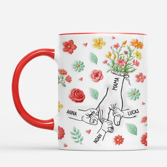 8163MGE2 3d druck effekt hand in hand mama oma tasse personalisiert pinke blumen 8163m8pza