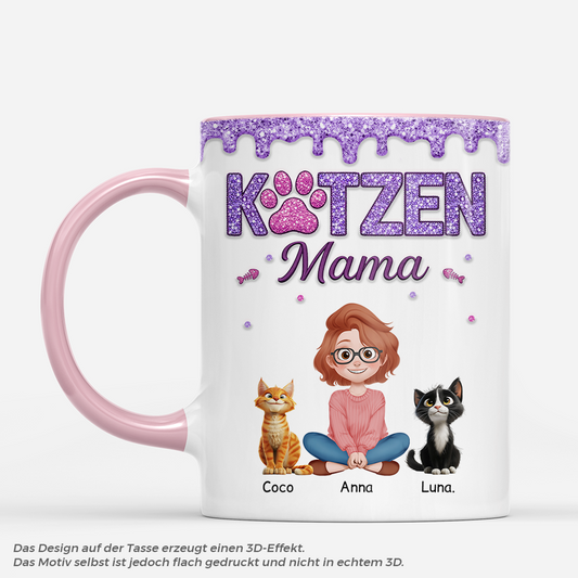 8931MGE1 3d druck effekt katzenmama katzenpapa glitzer personalisierte geschenke katze tasse 8931m3fwd