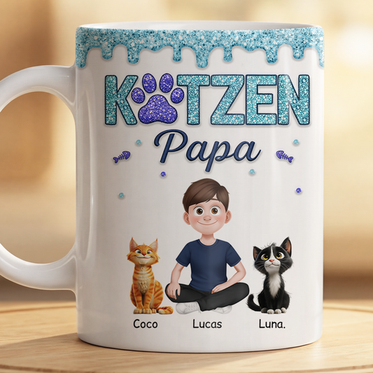 8931MGE2 3d druck effekt katzenmama katzenpapa glitzer personalisierte geschenke katze tasse 8931m3fwd