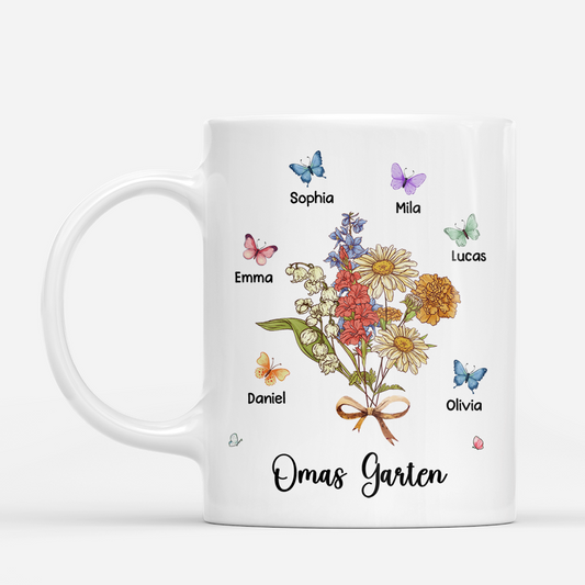 8995MGE2 mamas garten personalisiertes geschenk garten oma mama tasse schmetterlinge blumenstrauss 8995m8e1a