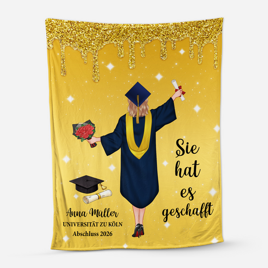 9066BGE1 sie hat es geschafft personalisierte geschenke abschluss kuscheldecke manner frauen 9066b6ewa