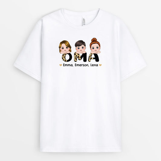 0816AGE1 Personalisierte Geschenke T Shirt Leopard Enkelkinder Kinder Oma Mama