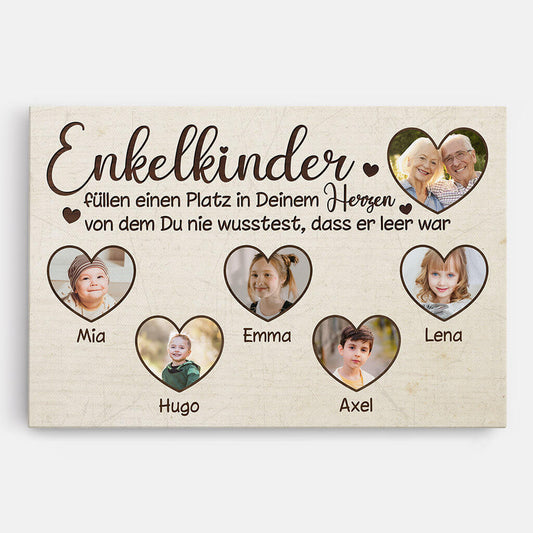 0981CGE1 Personalisierte Geschenke Leinwand Kinder Enkelkinder Herzen Mama Oma Papa Opa