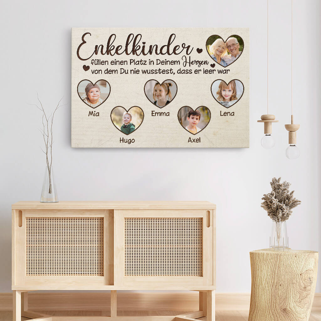 0981CGE3 Personalisierte Geschenke Leinwand Kinder Enkelkinder Herzen Mama Oma Papa Opa