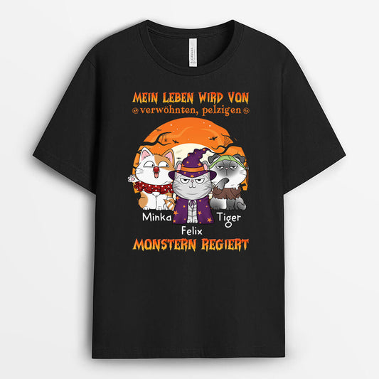 1303AGE1 personalisiertes mein leben wird von katzen regiert halloween t shirt