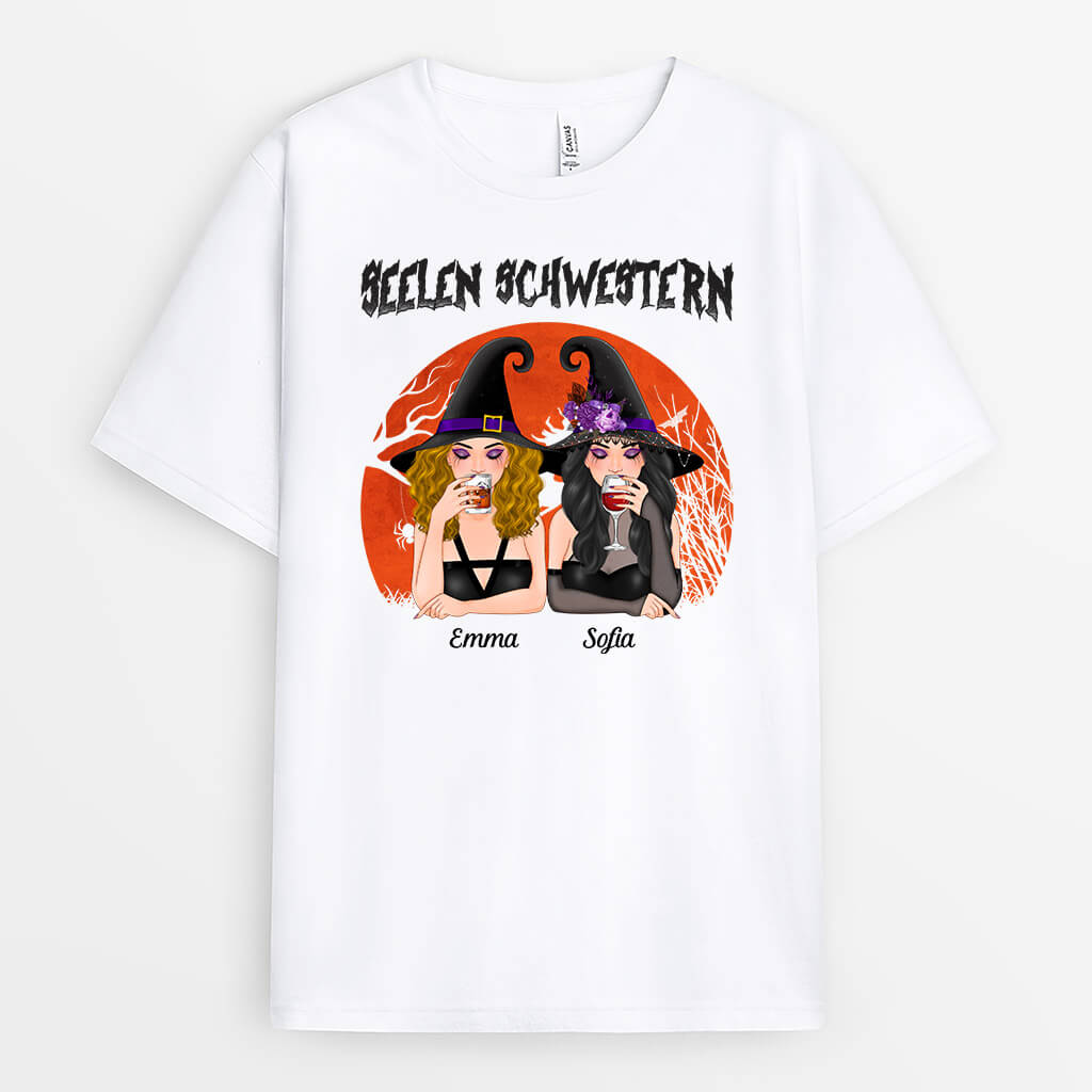 1344AGE1 personalisiertes seelen schwestern halloween t shirt