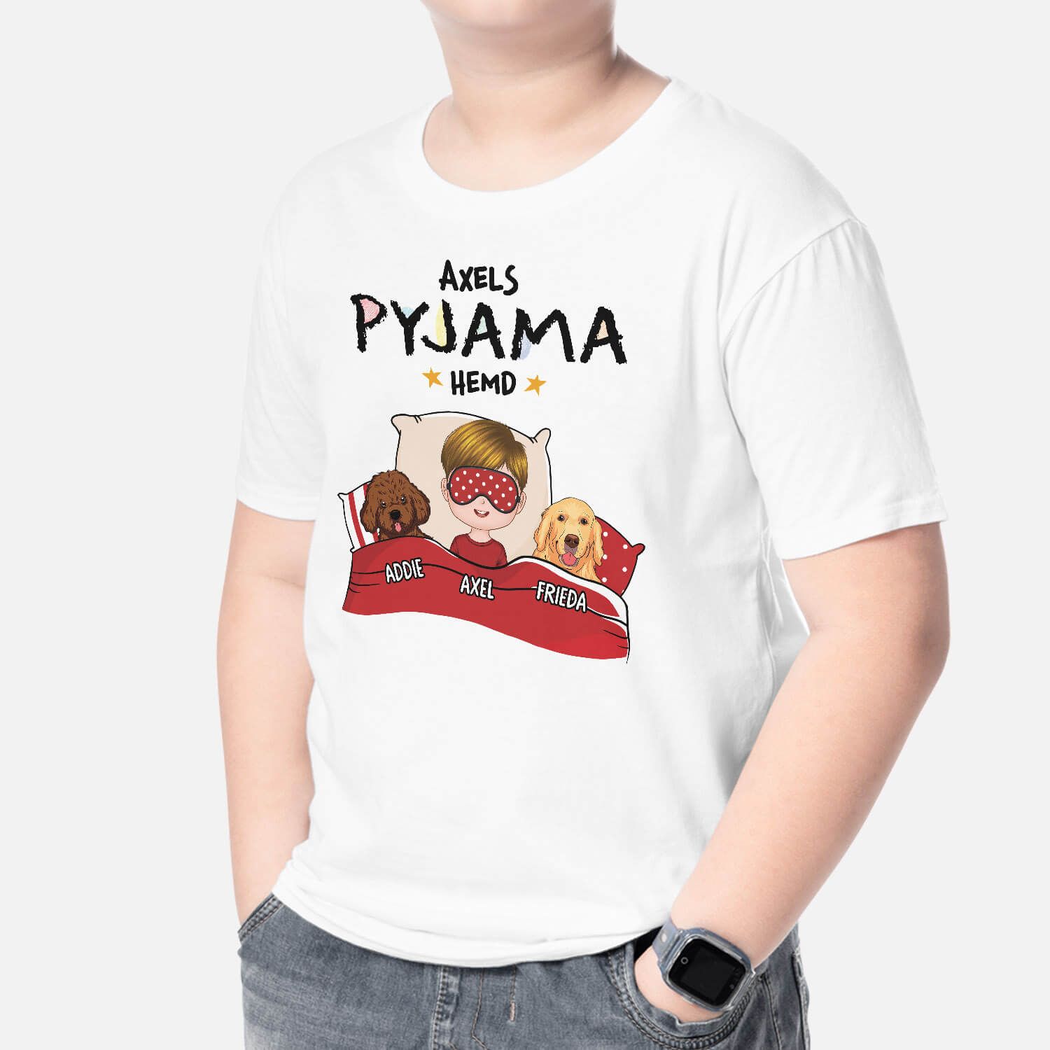 1529AGE2 personalisiertes pyjama hemd mit hund kinder t shirt