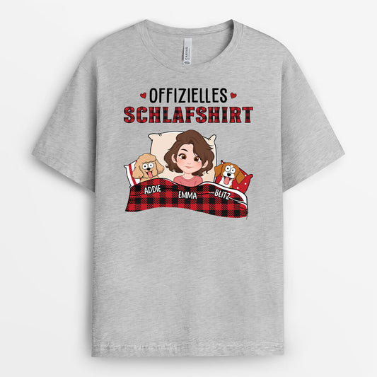 1549AGE1 personalisiertes offizielles schlafshirt mit hunden und roter decke t shirt