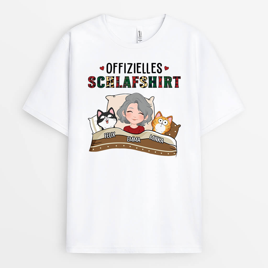 1549AGE2 personalisiertes offizielles schlafshirt mit katzen und roter decke t shirt