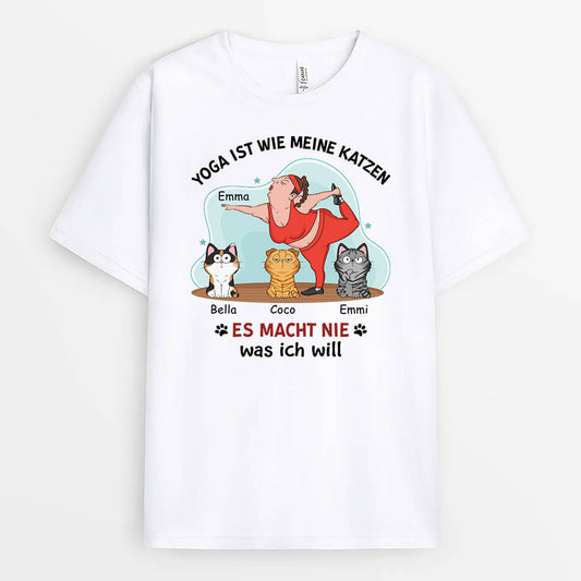 1903AGE1 personalisiertes yoga ist wie meine katzen es macht nie das was ich will t shirt