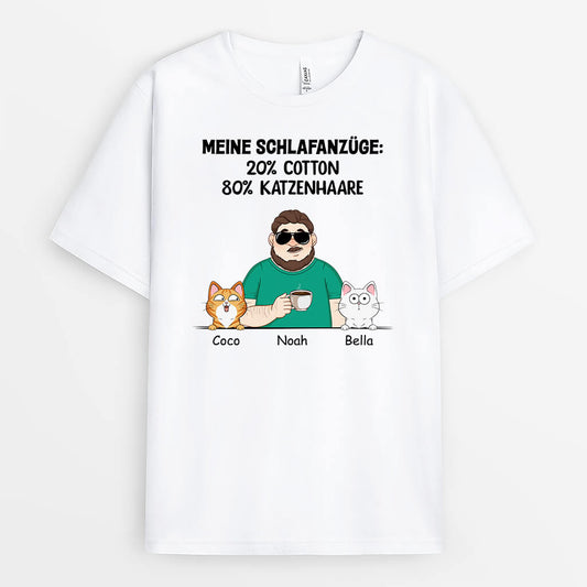 2735AGE1 mein pyjama 20_ baumwolle 80_ katzenhaare  weisses t shirt fur katzenliebhaber personalisiert