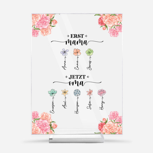 2851RGE1 erst mama jetzt oma personalisiertes geschenk  acryl aufsteller mit stander blumen 2851r8q5a