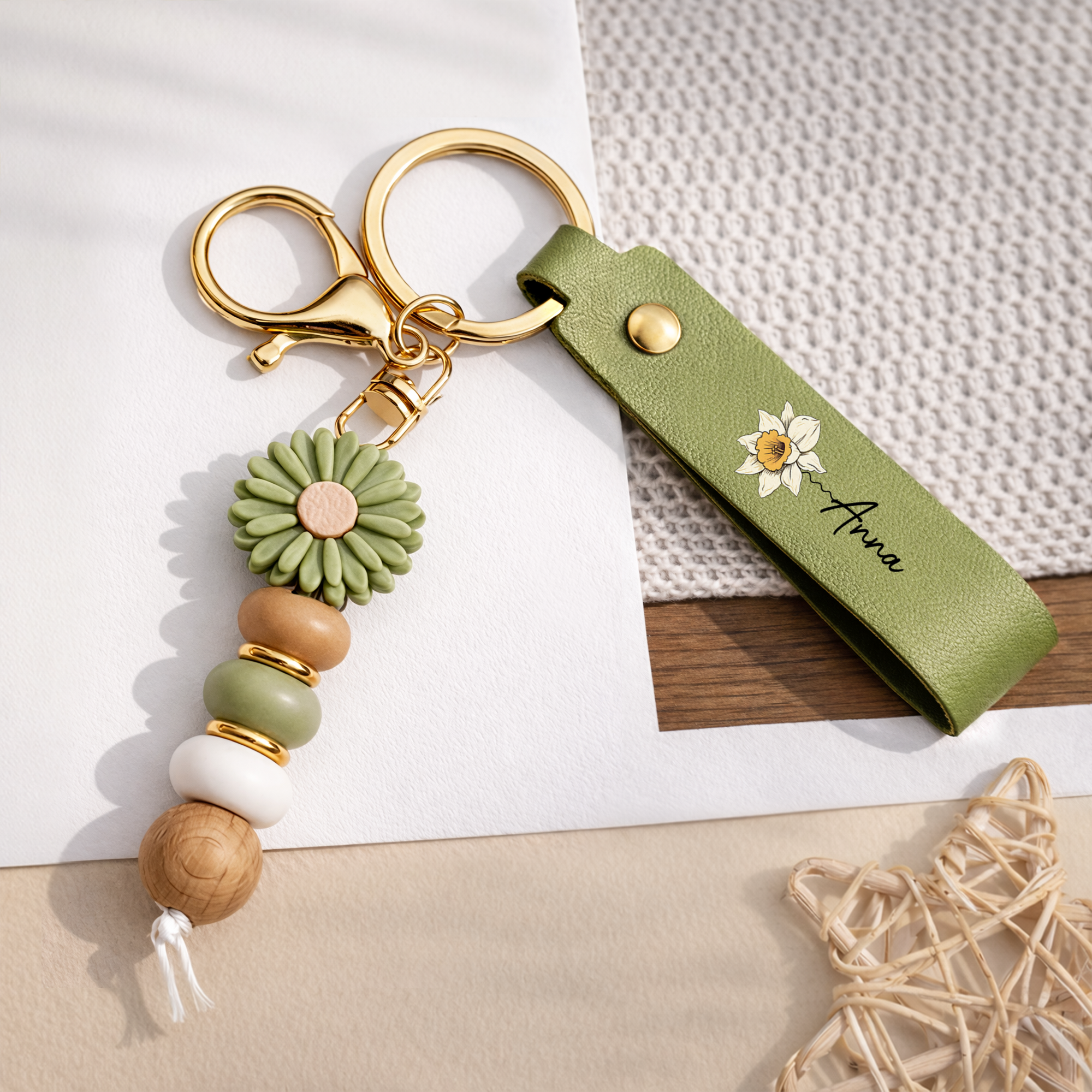 2966MGE2 name _ blume personalisierte geschenke fur frauen  uv druck daisy schlusselanhanger perlen 2966mj8f5a