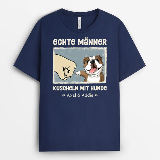 3092AGE2 echte manner kuscheln mit hunden  personalisiertes t shirt fur hundeliebhaber