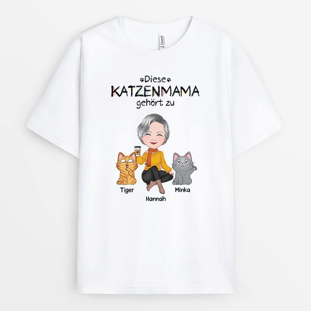 3412AGE1 diese katzenmama gehort zu  personalisiertes t shirt fur katzenliebhaber mit sussen katzen