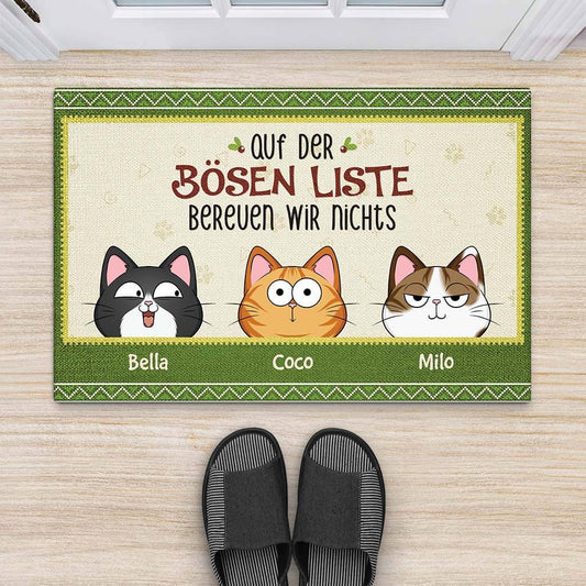 3516DGE2 auf der bosen liste bereuen wir nichts  personalisierte fussmatte fur katzenhalter