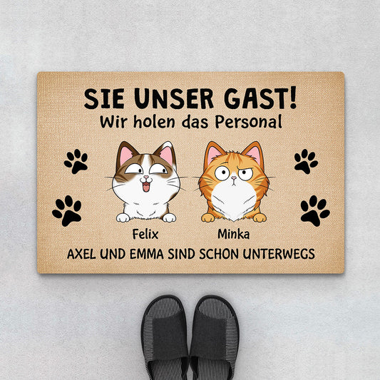 3530DGE1 seien sie unser gast  personalisierte fussmatte fur katzenhalter