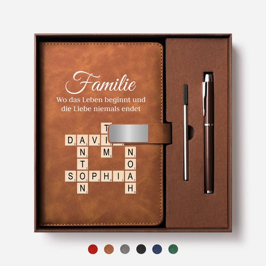 3591MGE1 familie wo die liebe beginnt und niemals endet personalisiertes kreuzwortratsel geschenk  uv druck notizbuch mit stift 3591mosq5i