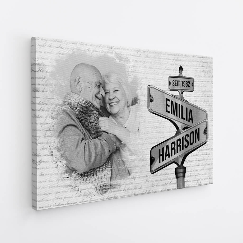 3675CGE2 stra_enschild im vintage stil  perrsonalisierte leinwand f_r paare mit foto