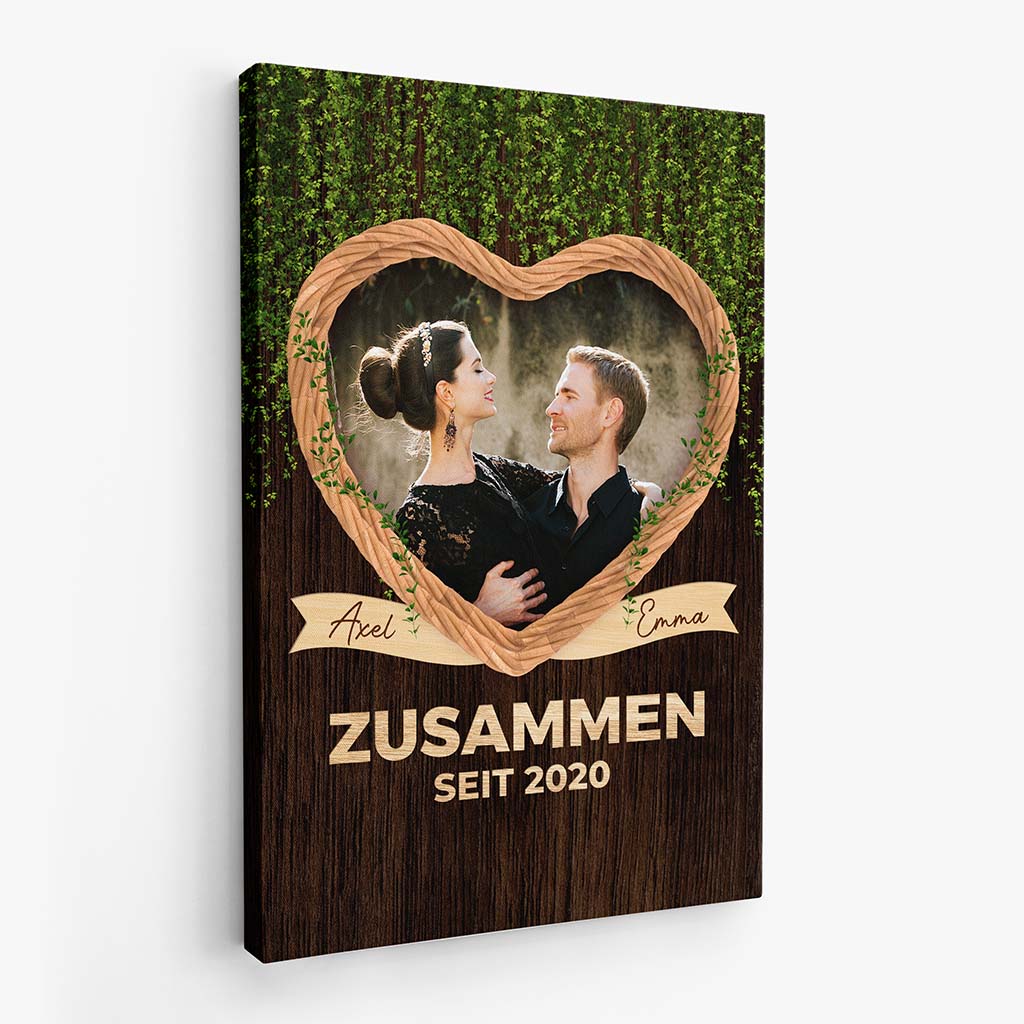 3677CGE2 zusammen seit holz und herz  perrsonalisierte leinwand fur paare zum jahrestag