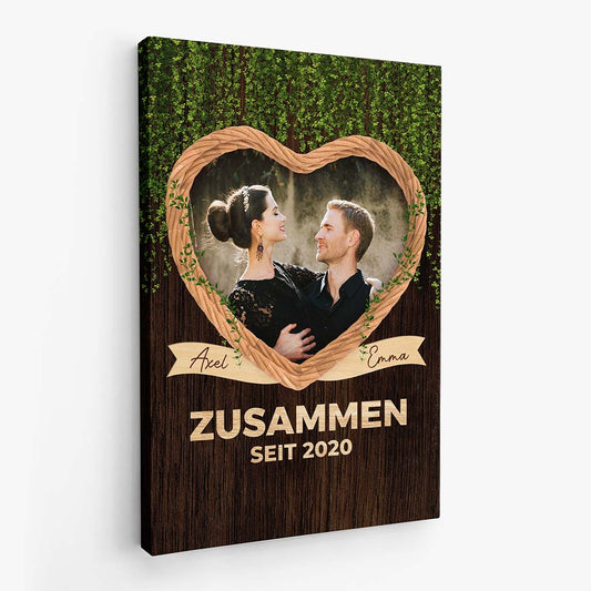 3677CGE2 zusammen seit holz und herz  perrsonalisierte leinwand fur paare zum jahrestag