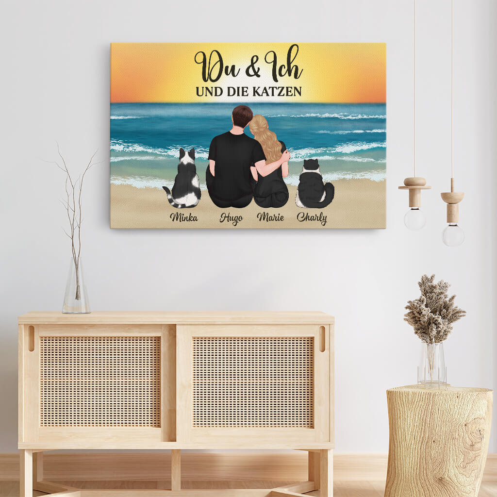 3689CGE3 du ich und die katzen  personalisierte leinwand fur paar und katzenbesitzer