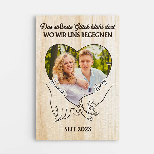 3692CGE1 das susseste gluck bluht dort wo wir uns begegnen  personalisierte leinwand mit foto fur paare