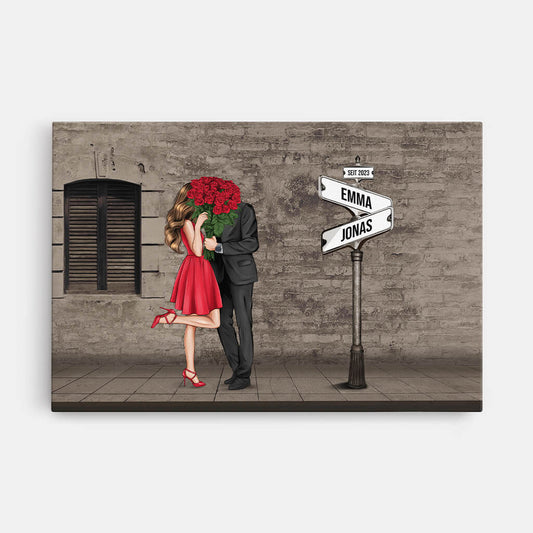 3729CGE1 strasse im vintage look  romantische leinwand fur paare personalisiert