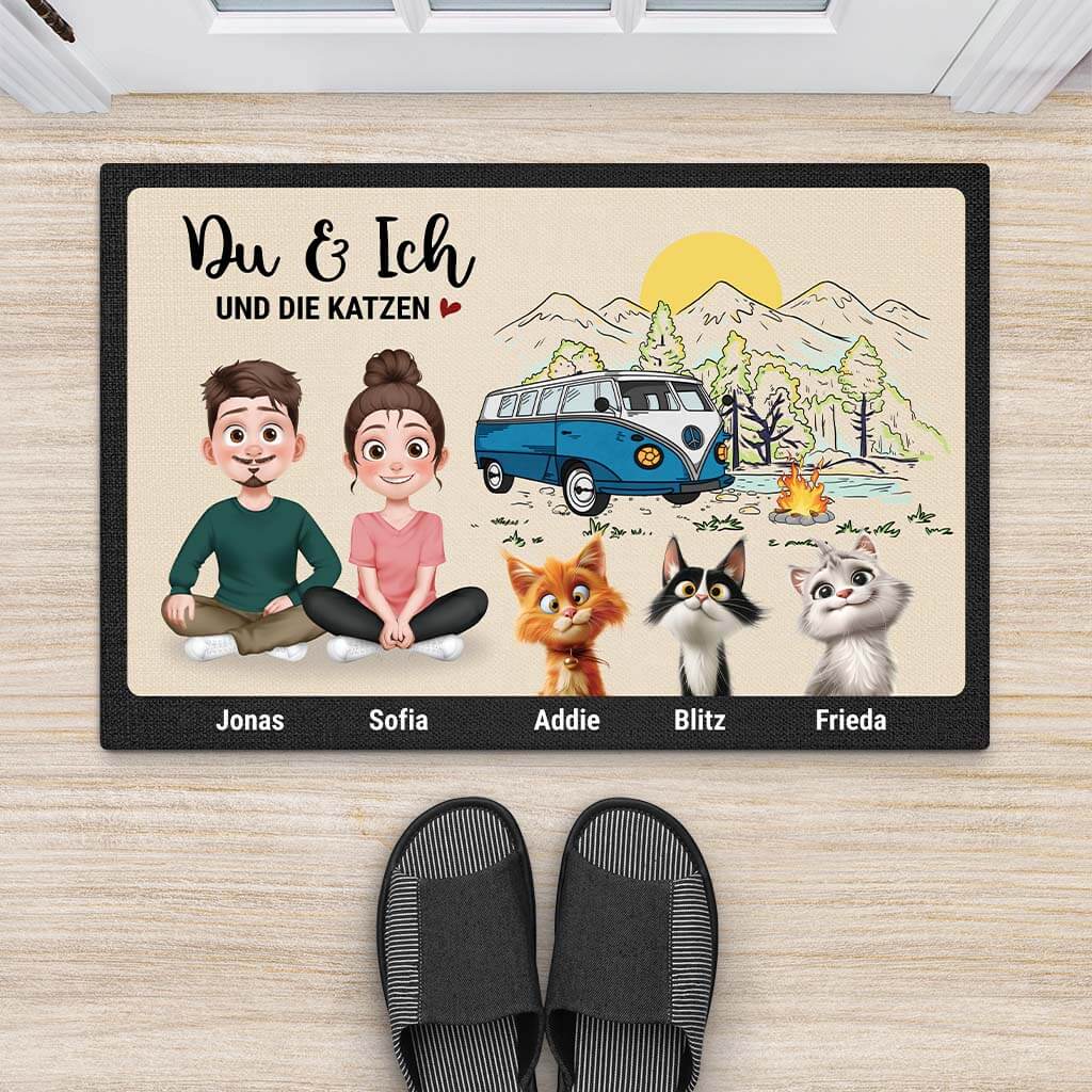 4004DGE2 du ich und die katzen personalisierte fussmatte katze 4004D9M0D