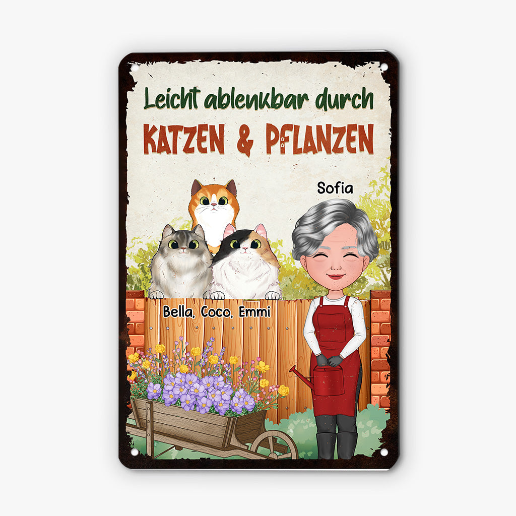 4031EGE2 leicht ablenkbar durch katzen und pflanzen personalisiertes turschild garten fur katzenhalterin_ 4031ETQ0D