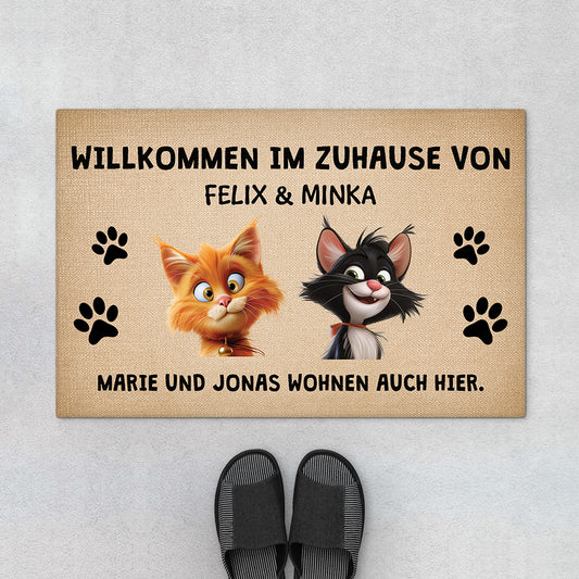 4145DGE1 willkommen bei  wohnen auch hier fussmatte personalisiert katze_ 4145D8I5D