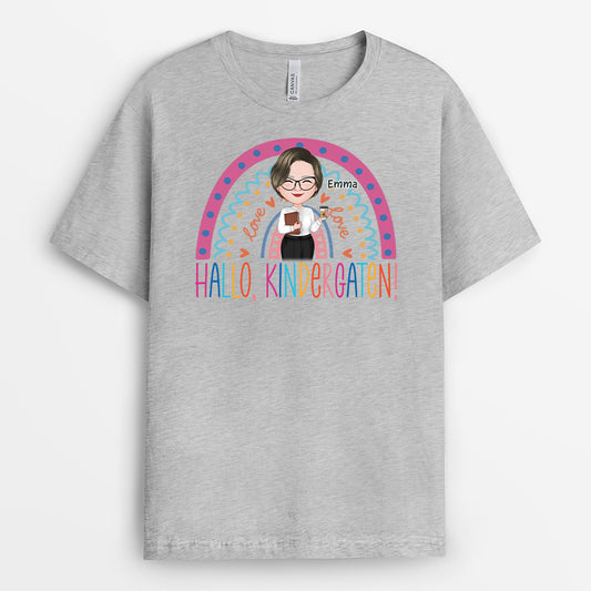 4983AGE2 hallo kindergarten klasse regenbogen personalisiertes lehrerin t shirt_ 4983ATM0T