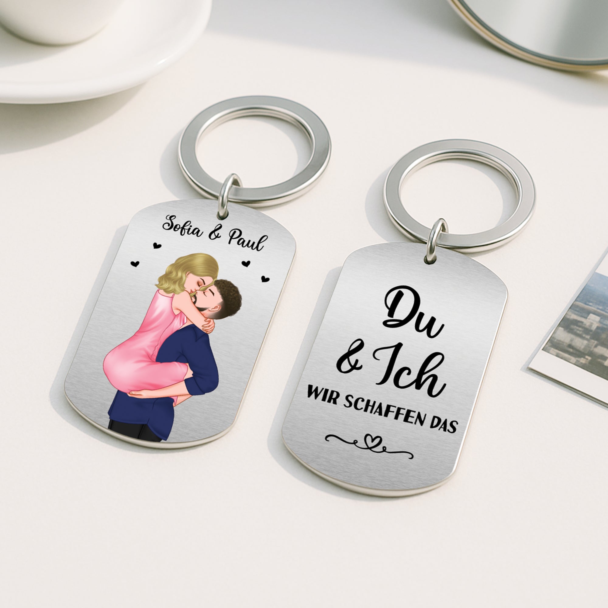 4996JGE2 du und ich umarmung aluminium schlusselanhanger personalisiert paar 4996JT4AG
