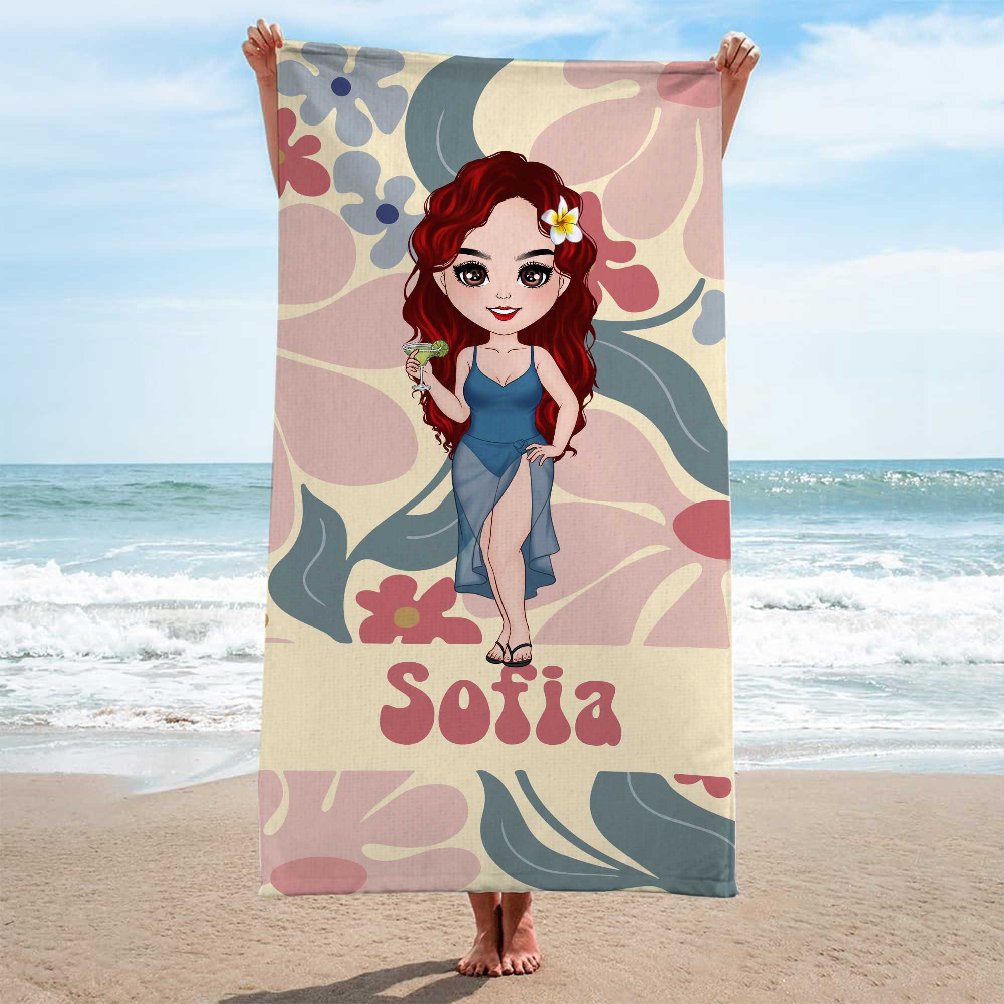 5187BGE2 stivolle frau blumen personalisiertes strandtuch_ frau 5187BKGAA