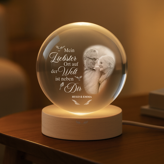 5261LGE1 mein liebster platz auf der welt ist bei dir personalisierte trauergeschenke  kristallkugel foto paar 5261lcfzg
