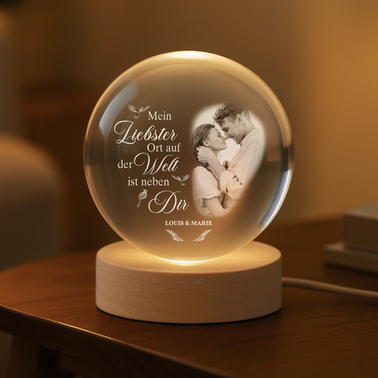 5261LGE2 mein liebster platz auf der welt ist bei dir personalisierte trauergeschenke  kristallkugel foto paar 5261lcfzg