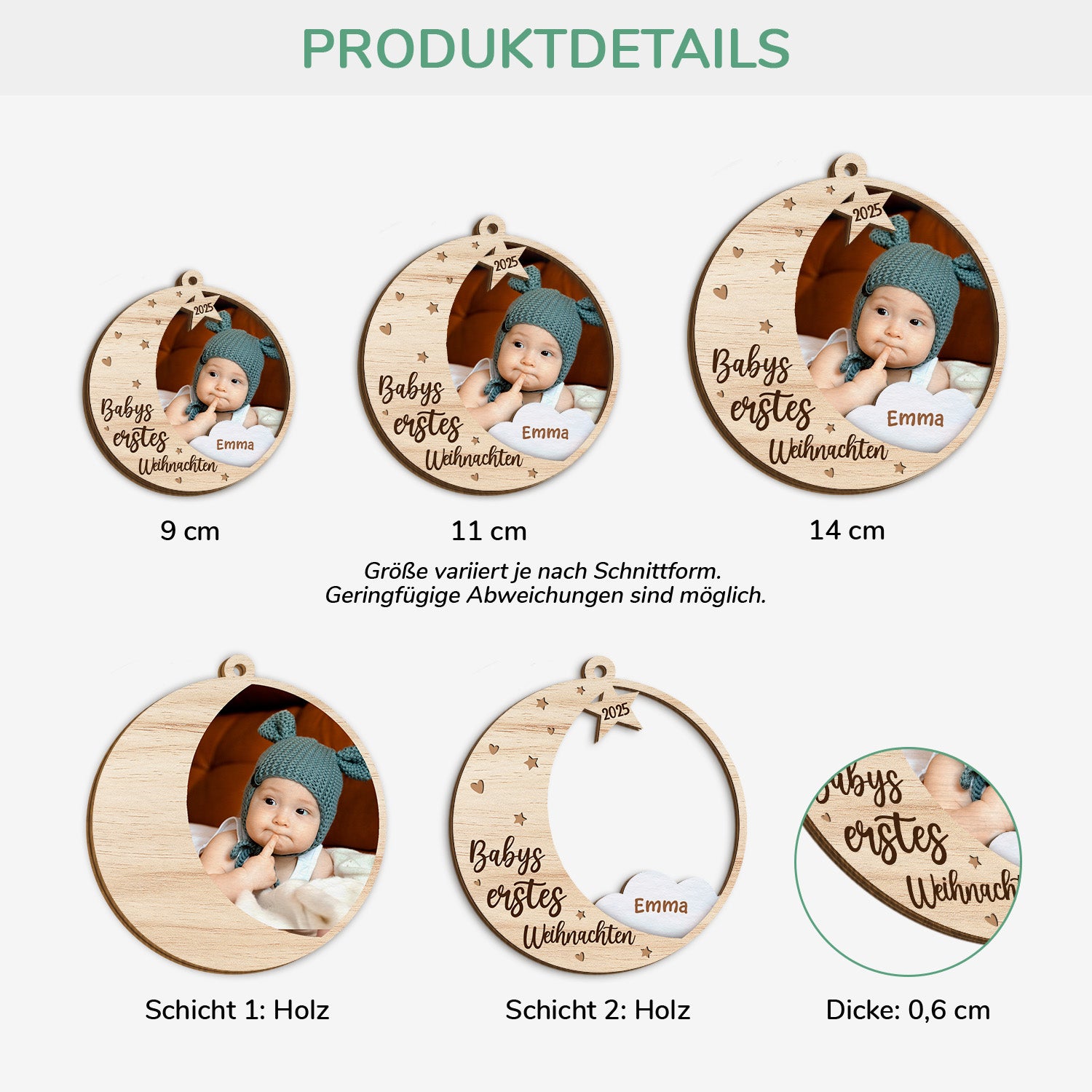 5493OGE3 babys erstes weihnachten personalisierte 2 schicht holz ornamente weihnachten baby mit foto 5493O6LQA