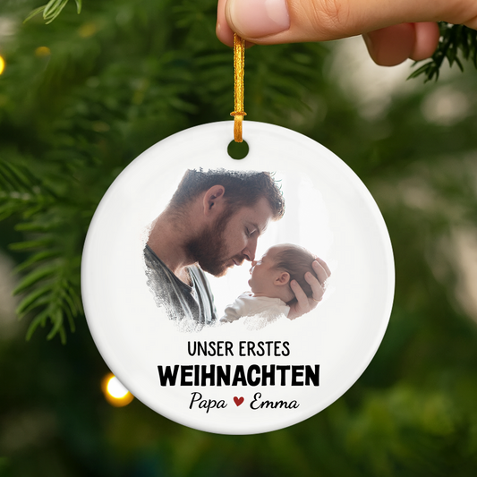 5519OGE2 unser erstes weihnachten personalisierter weihnachtsschmuck_ aus keramik mit foto 5519OKV5A