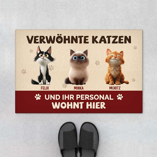 5536DGE1 fussmatte katzen personalisiert verwohnte katzen und ihr personal wohnt hier 5536DTQAD