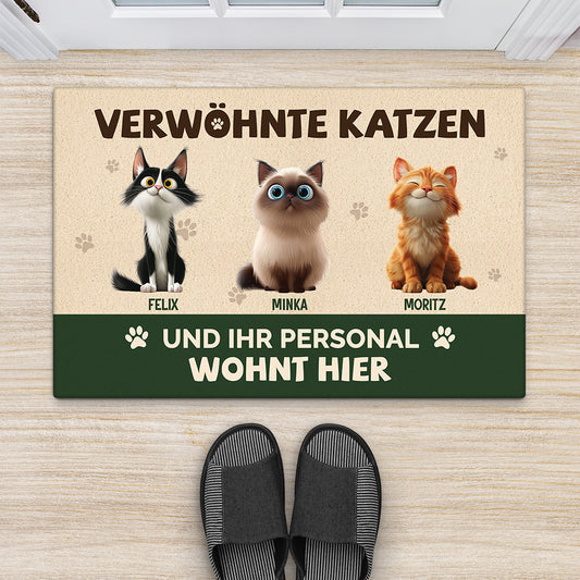 5536DGE2 fussmatte katzen personalisiert verwohnte katzen und ihr personal wohnt hier 5536DTQAD