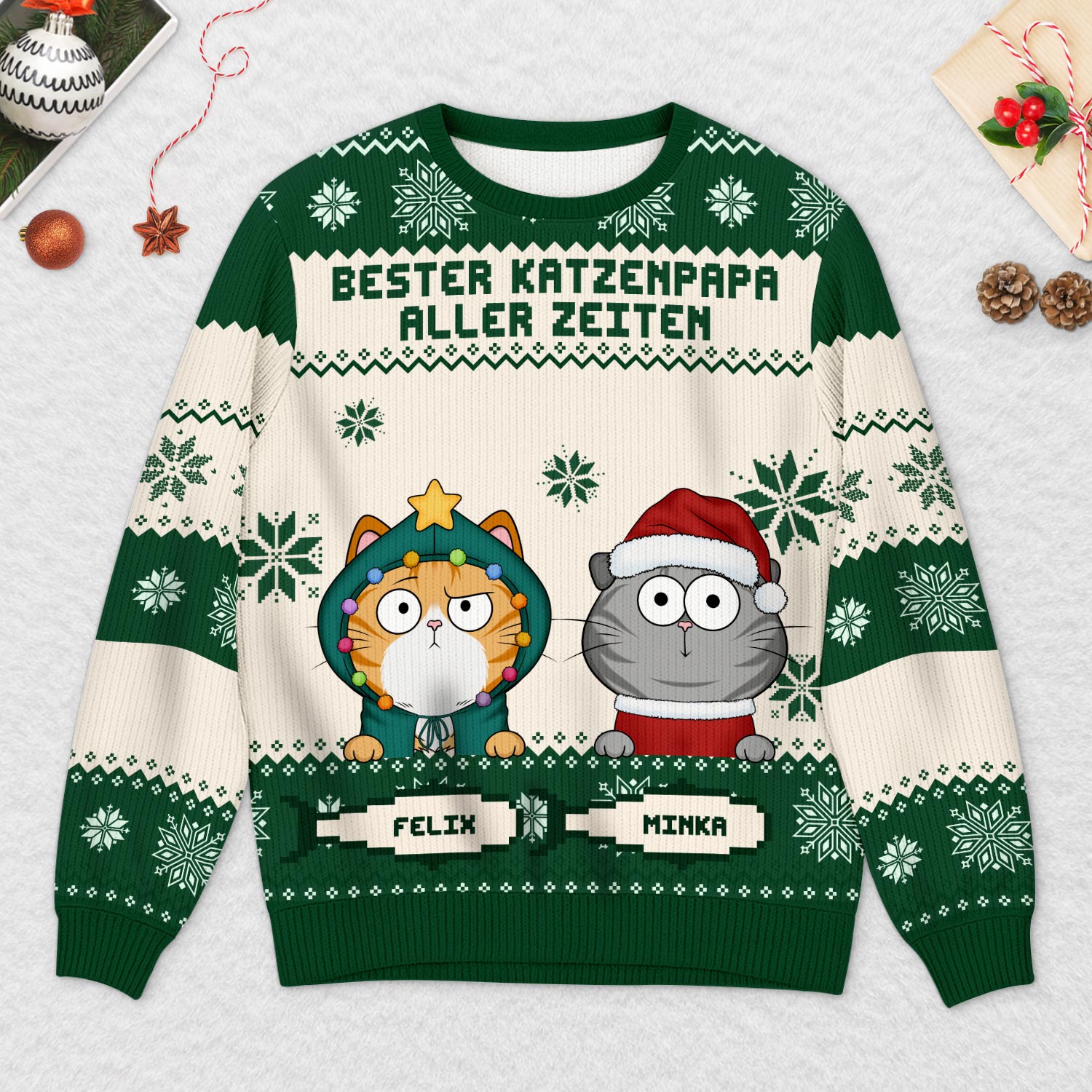5643WGE2 katzenpapa katzenmama lustiger weihnachtspullover personalisiert_ mit foto 5643WTHAD