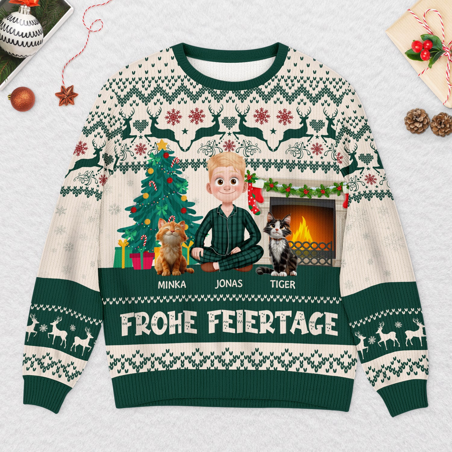 5644WGE2 frohe feiertage weihnachtspullover katze personalisiert_ 5644WTLND
