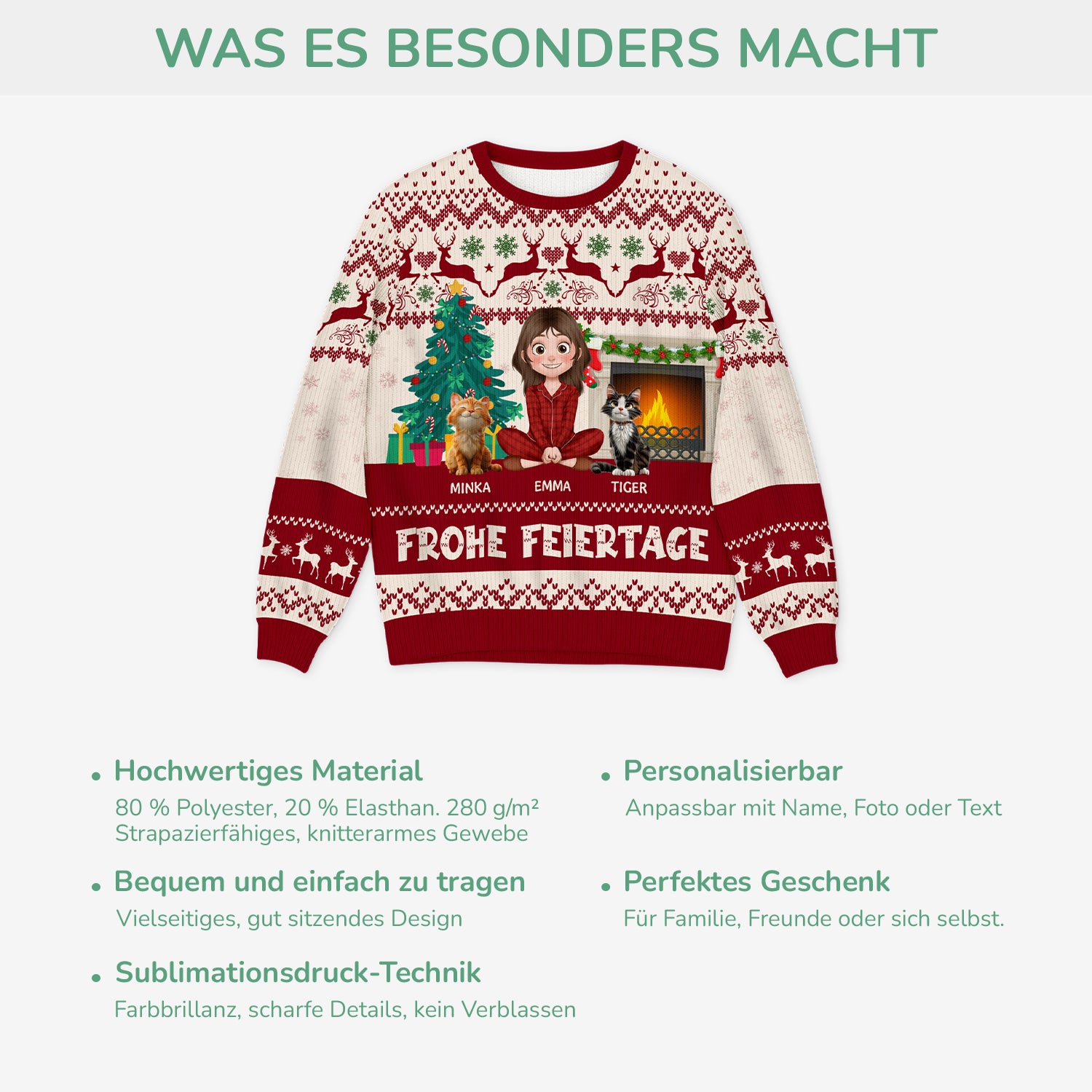 5644WGE5 frohe feiertage weihnachtspullover katze personalisiert_ 5644WTLND