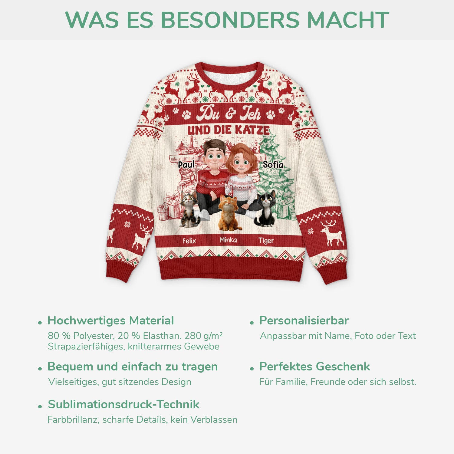 5646WGE5 du ich und die katzen cartoon personalisierter weihnachtspullover_ paar 5646WTMMD