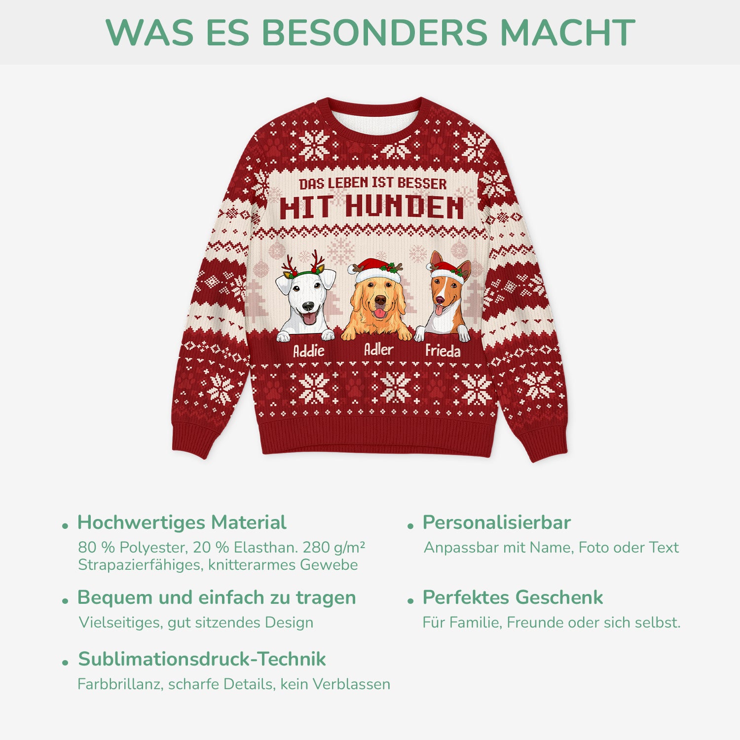 5652WGE5 das leben ist besser mit hunden weihnachtspullover hund personalisiert_ 5652WKZNC