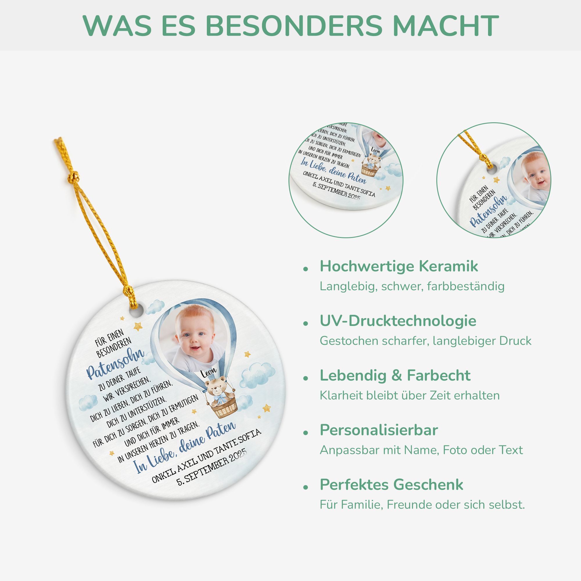 5670OGE4 patentochter patensohn personalisierte keramik ornamente mit foto zur taufe 5670O6HAK