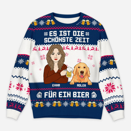 5735WGE1 es ist die schonste zeit fur ein bier weihnachtspullover hund personalisiert damen_ 5735W3IZC