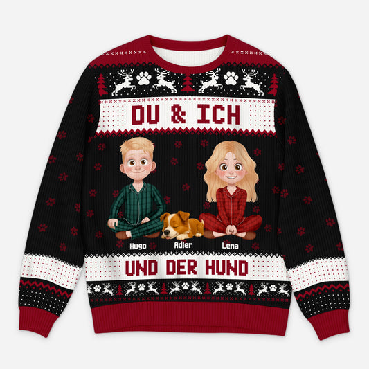 5766WGE1 du ich und die hunde weihnachtspullover hund personalisiert_ paar cartoon 5766WKLZC