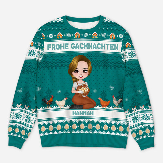 5777WGE1 frohe gacknachten personalisierter weihnachtspullover frau huhn 5777W3TMA
