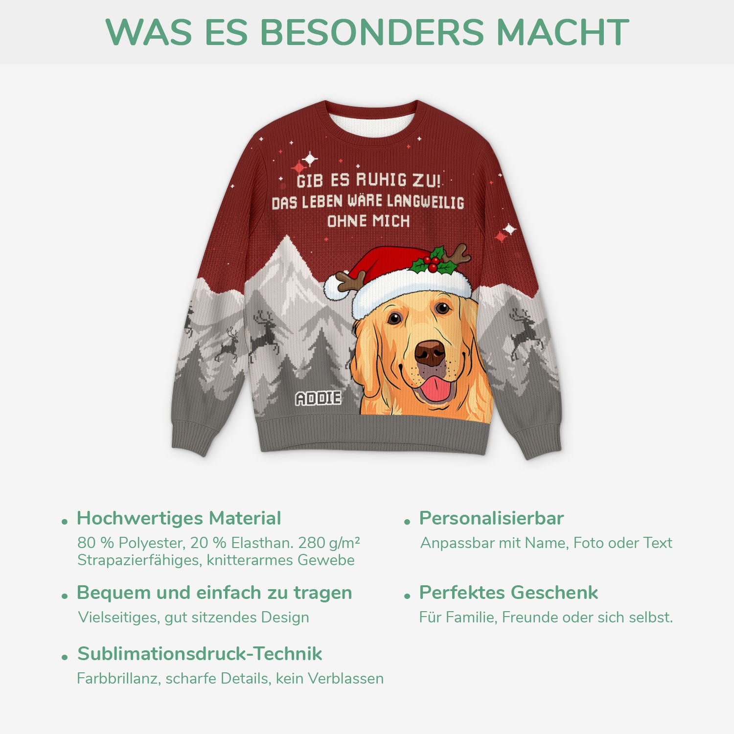 5784WGE5 ohne hund ist das leben eben doch langweilig weihnachtspullover hund personalisiert_ 5784WTLQC